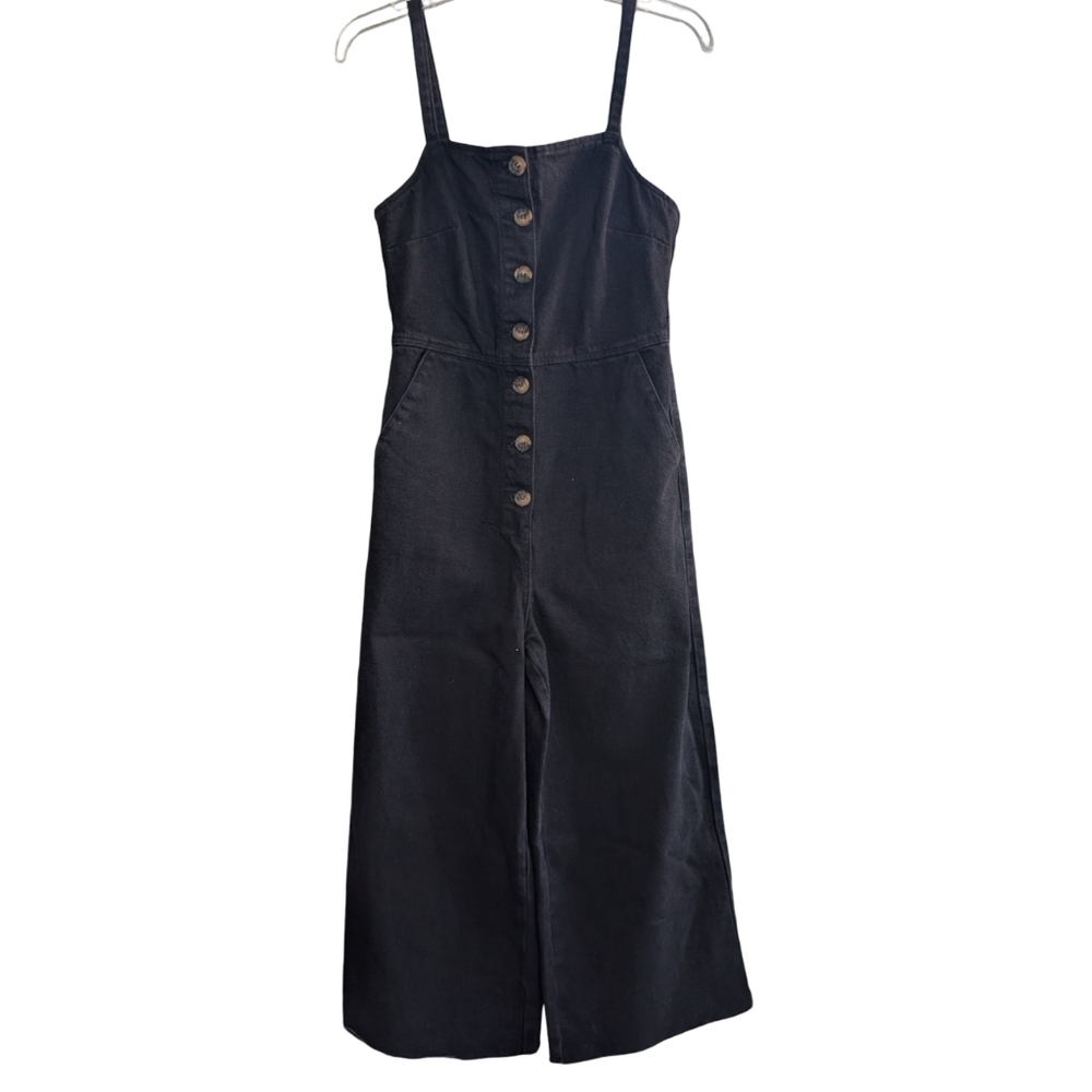Topshop MOTO Black Denim Wide Leg Jumpsuit Overalls Size 4 - Picture 4 of 12